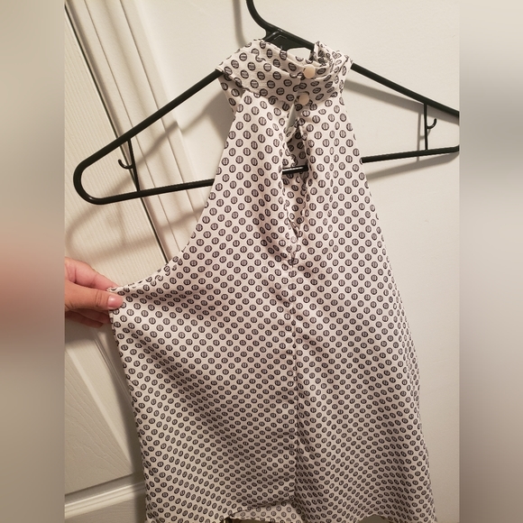 Ann Taylor Factory  White with black and white striped dots blouse - Picture 2 of 6